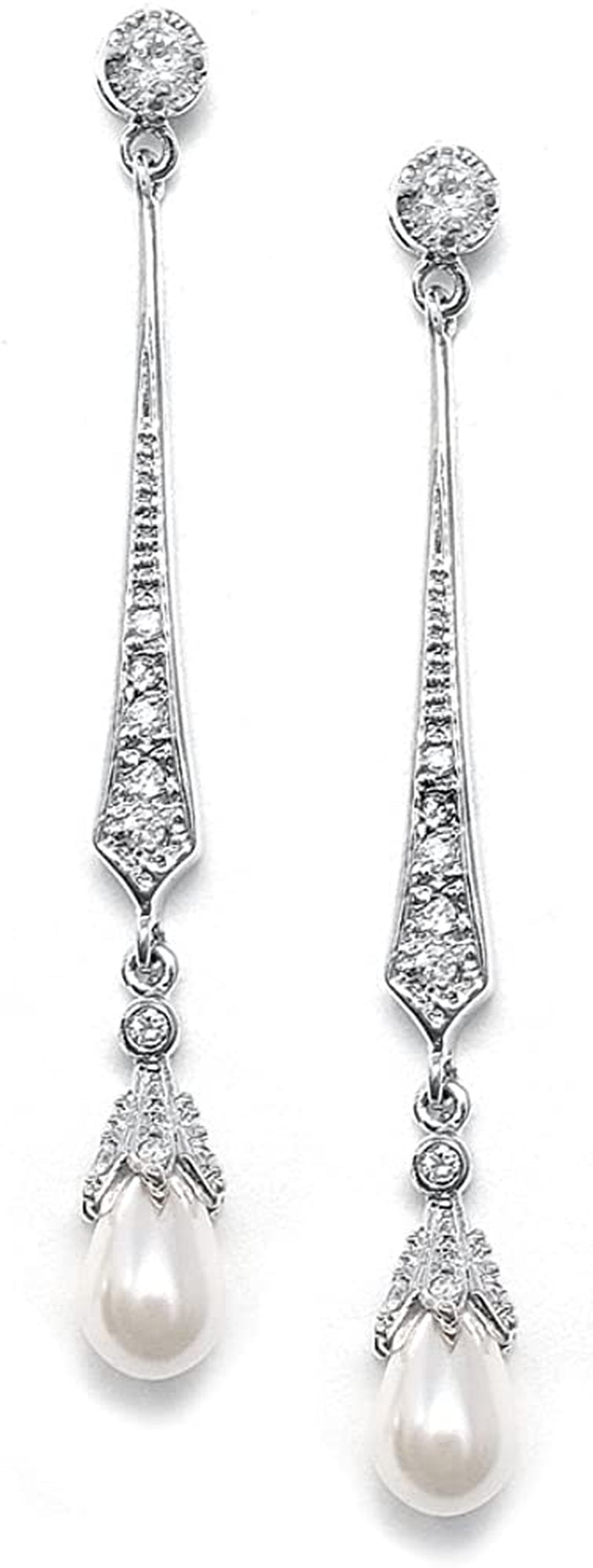 Mariell Slender Cubic Zirconia Vintage Dangle Earrings with Freshwater Pearl Drops for Brides or Weddings Apparel & Accessories > Jewelry > Earrings Mariell   