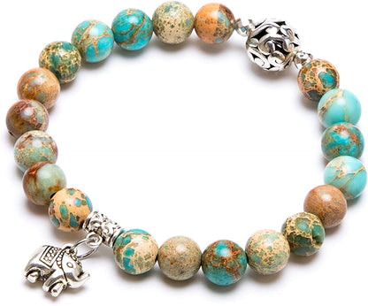 Bivei Natural Gem Semi Precious Reiki Healing Crystals Handmade 8Mm round Beads Stretch Bracelet Apparel & Accessories > Jewelry > Bracelets Bivei #3 Emperor Stone Lucky Elephant Bracelets  