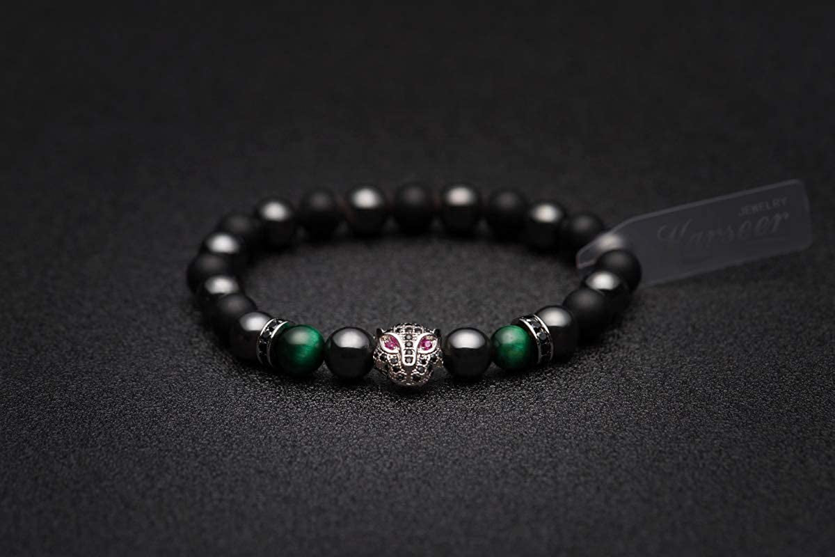Karseer Black Panther Natural Stone Anxiety Bracelet Healing Crystals and Magnetic Energy Balance Stress Relief Beaded Bracelet Yoga Meditation Praying Protection Jewelry Gift Apparel & Accessories > Jewelry > Bracelets Karseer   