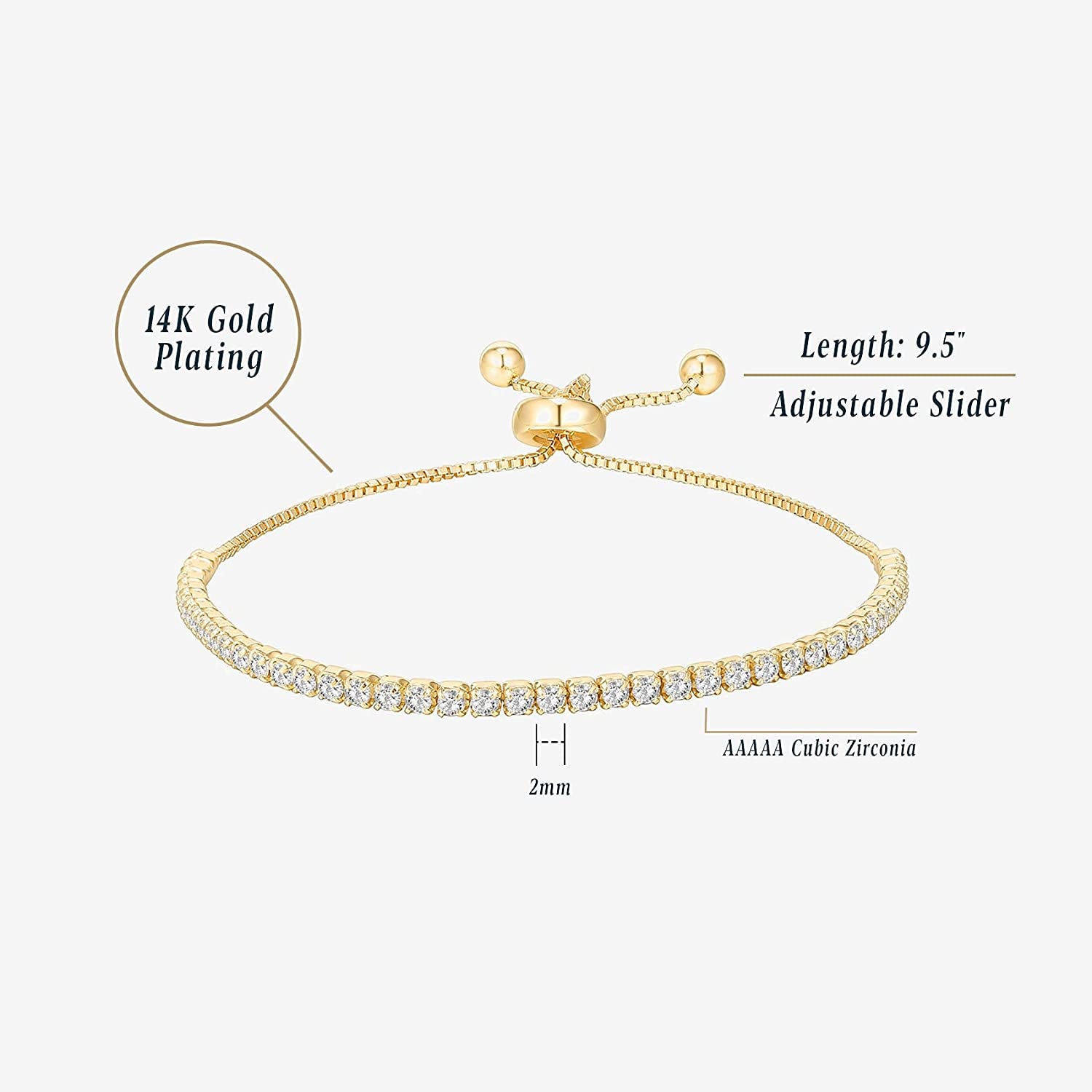 PAVOI 14K Gold Plated Cubic Zirconia Classic Tennis Bracelet for Women | Adjustable Slider Apparel & Accessories > Jewelry > Bracelets PAVOI   