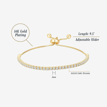 PAVOI 14K Gold Plated Cubic Zirconia Classic Tennis Bracelet for Women | Adjustable Slider Apparel & Accessories > Jewelry > Bracelets PAVOI   