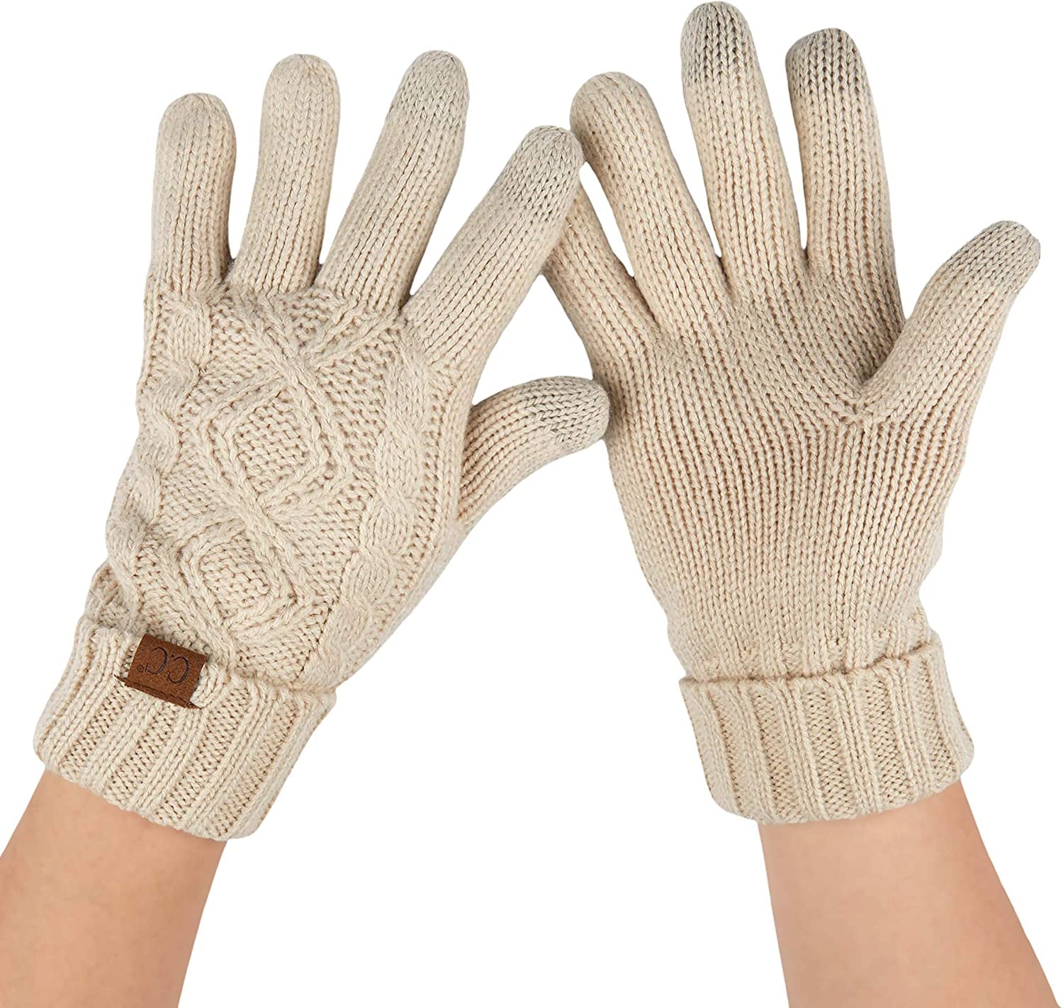 C.C Unisex Knit Thick Warm Soft Stretch Fuzzy Lined Solid Ribbed Glove with Smart Tips (G-25)(G-707) Apparel & Accessories > Clothing Accessories > Gloves & Mittens C.C Cable Knit-beige  