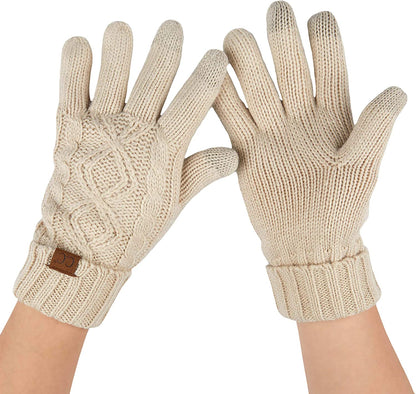 C.C Unisex Knit Thick Warm Soft Stretch Fuzzy Lined Solid Ribbed Glove with Smart Tips (G-25)(G-707) Apparel & Accessories > Clothing Accessories > Gloves & Mittens C.C Cable Knit-beige  