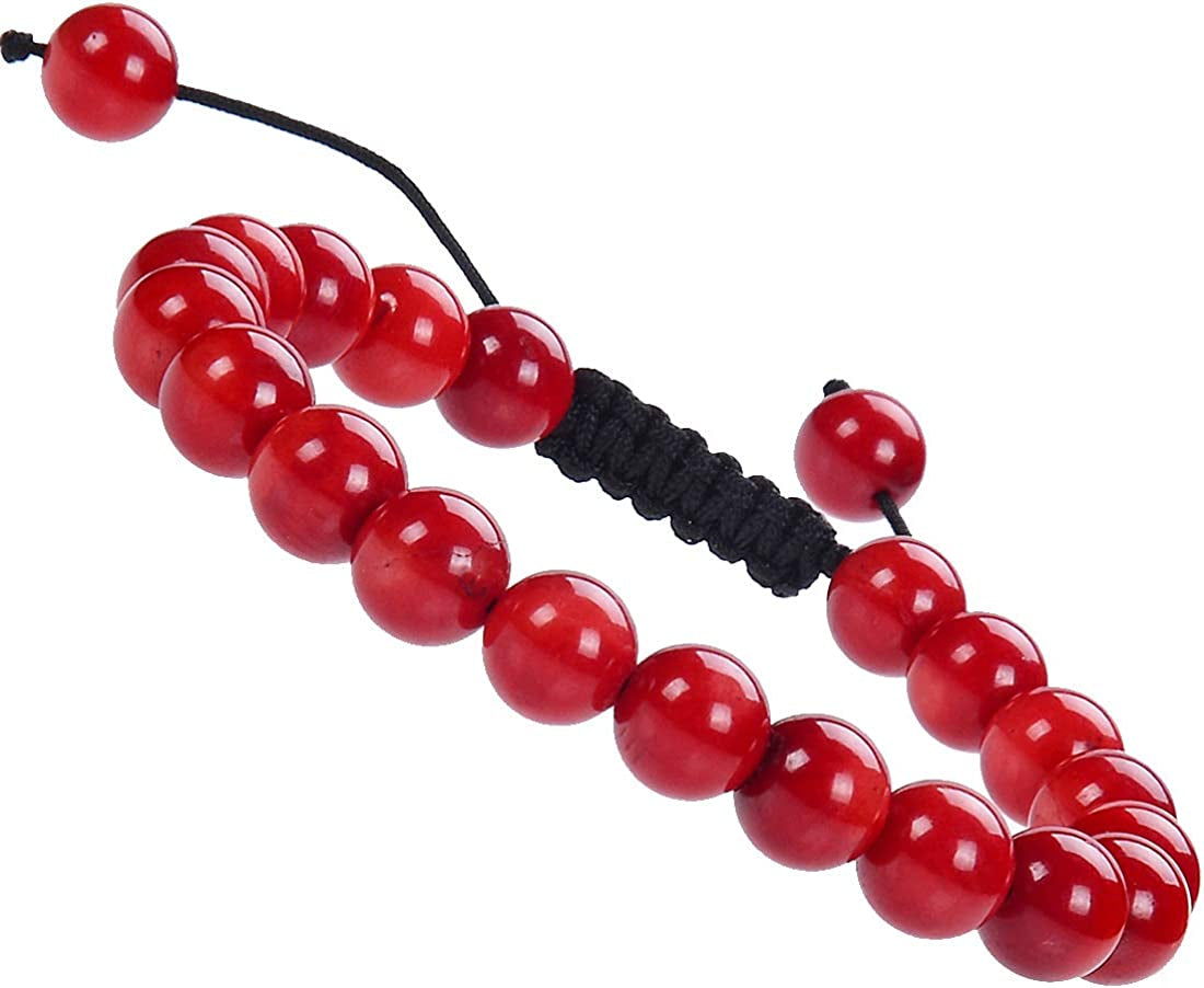 Massive Beads Natural Healing Power Gemstone Crystal Beads Unisex Adjustable Macrame Bracelets 8Mm Apparel & Accessories > Jewelry > Bracelets MASSIVE BEADS Coral Red  