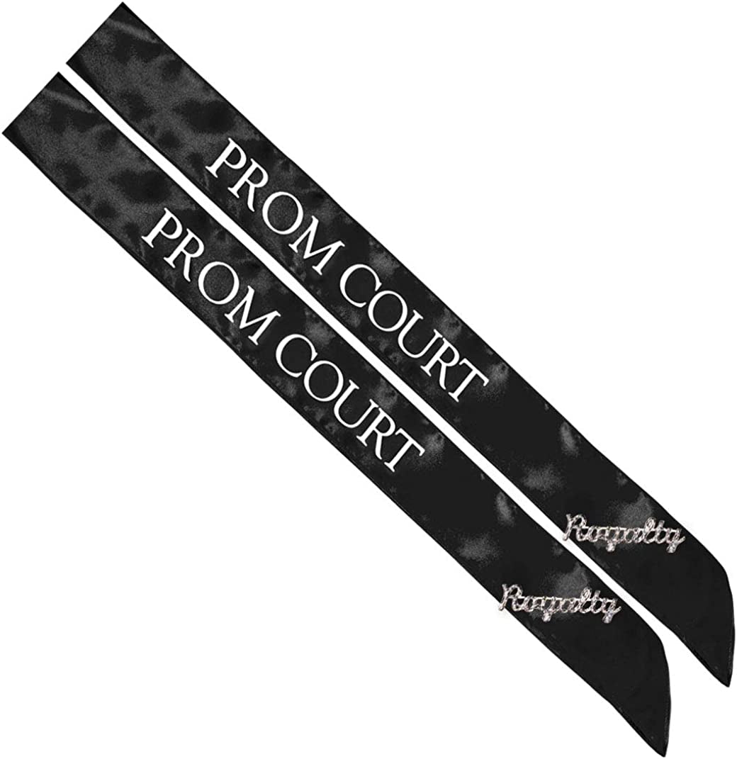 Prom Sash Set, 2 Sashes and 2 Glitter Royalty Pins Apparel & Accessories > Clothing Accessories > Sashes Anderson's Black/White Court Sashes/Silver Royalty Pins  
