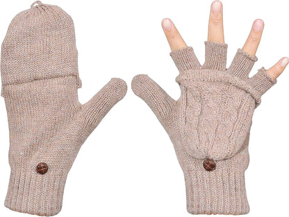 Beurlike Women'S Winter Gloves Warm Wool Knitted Convertible Fingerless Mittens Apparel & Accessories > Clothing Accessories > Gloves & Mittens Beurlike Coffee  