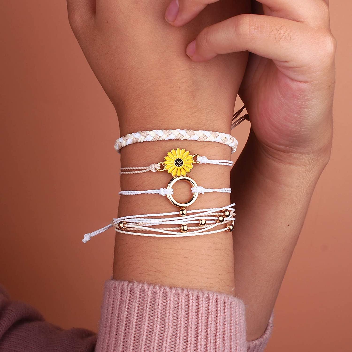 Sunflower String Bracelet Handmade Braided Rope Charms Boho Surfer Bracelet for Teen Girls Preteens Women Apparel & Accessories > Jewelry > Bracelets FANCY SHINY   