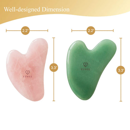 Gua Sha Facial Tool Set by Esmee 2 in 1 Premium Massage Therapy Tools Jade and Rose Quartz Guasha Face Massage Tool Anti-Aging Beauty Therapy for Skin Rejuvenation Face Scraping Tools (Heart Shape) Health & Beauty > Personal Care > Cosmetics > Cosmetic Tools > Skin Care Tools Esmee Beauty and Lifestyle   