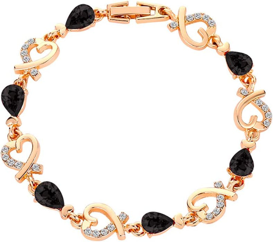 Gold Chain Bracelets for Women Dainty Zircon Heart Crystal Charm Bracelet Adjustable Link Bracelet Ladies Jewelry Birthday Mothers Valentines Day Gifts 2022 (Blue, One Size) Apparel & Accessories > Jewelry > Bracelets Generic Black,Silver One Size 