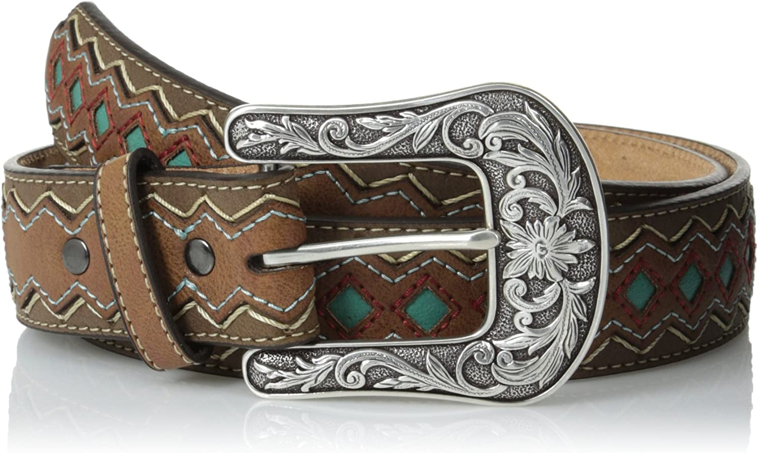 ARIAT Women'S Blue Diamond Inlay Center Belt Apparel & Accessories > Clothing Accessories > Belts ARIAT Brown Small 