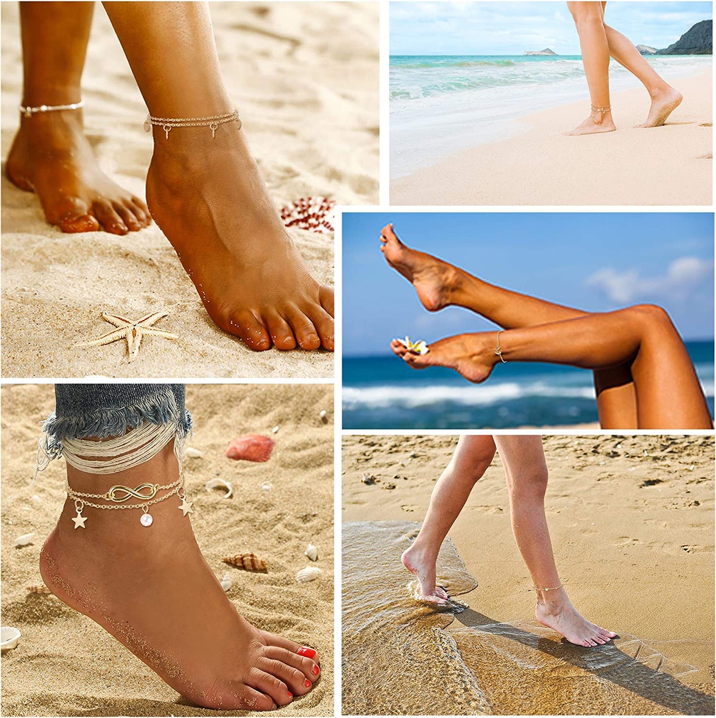 LOYALLOOK 20Pcs Ankle Bracelets for Women Adjustable Beach Anklet Set Star Heart Turtle Infinite Anklets Apparel & Accessories > Jewelry > Anklets LOYALLOOK   