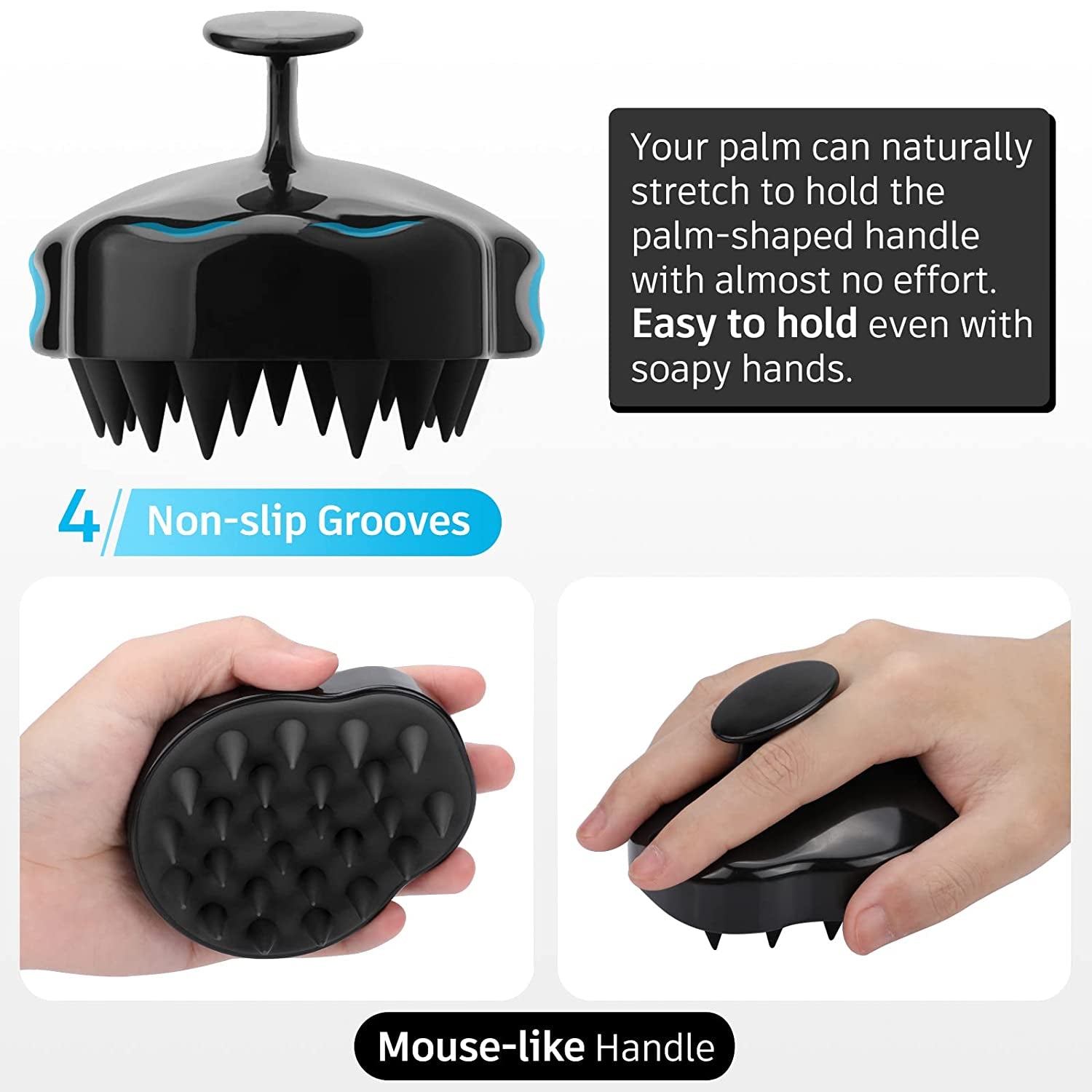 FREATECH Scalp Massager Shampoo Brush with Soft & Flexible Silicone Bristles for Hair Care and Head Relaxation, Ergonomic Scalp Scrubber/Exfoliator for Dandruff Removal and Hair Growth, Black Health & Beauty > Personal Care > Hair Care FREATECH   