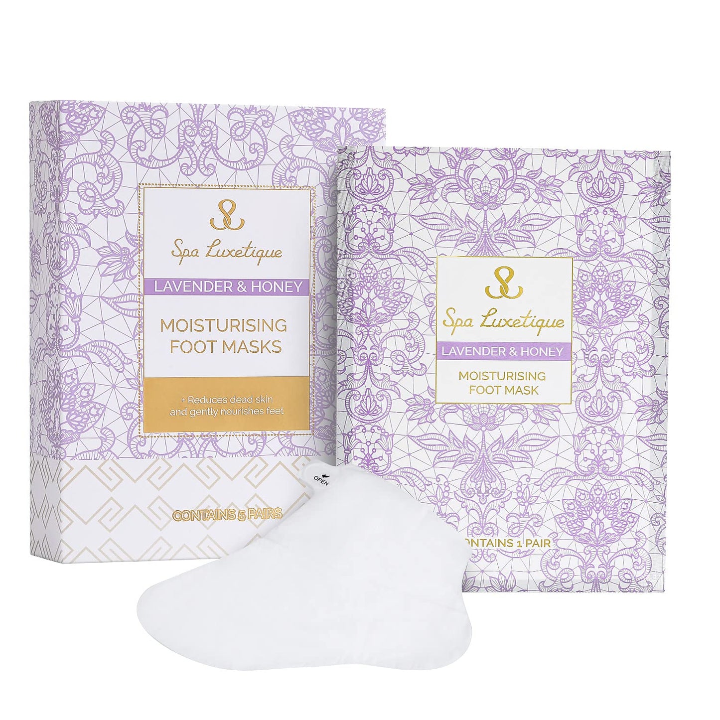 Foot Mask - 5 Pairs Lavender & Honey Foot Spa for Rough Dry Cracked Feet Reduce Dead Skin, Moisturizing Socks for Baby Foot, Relaxing Soft Feet Treatment for Women & Men, Foot Care Christmas Gifts Health & Beauty > Personal Care > Foot Care spa luxetique   