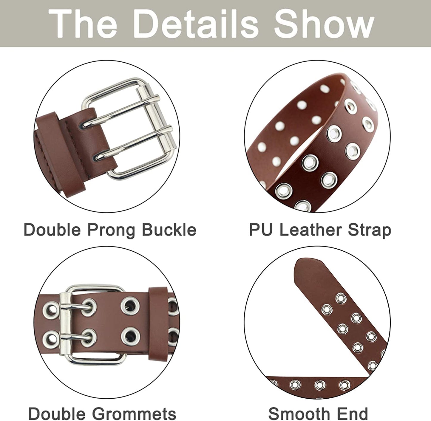 Grommet Leather Belts for Women, Black Belt Women Men with Double Studded Holes Apparel & Accessories > Clothing Accessories > Belts macoking   