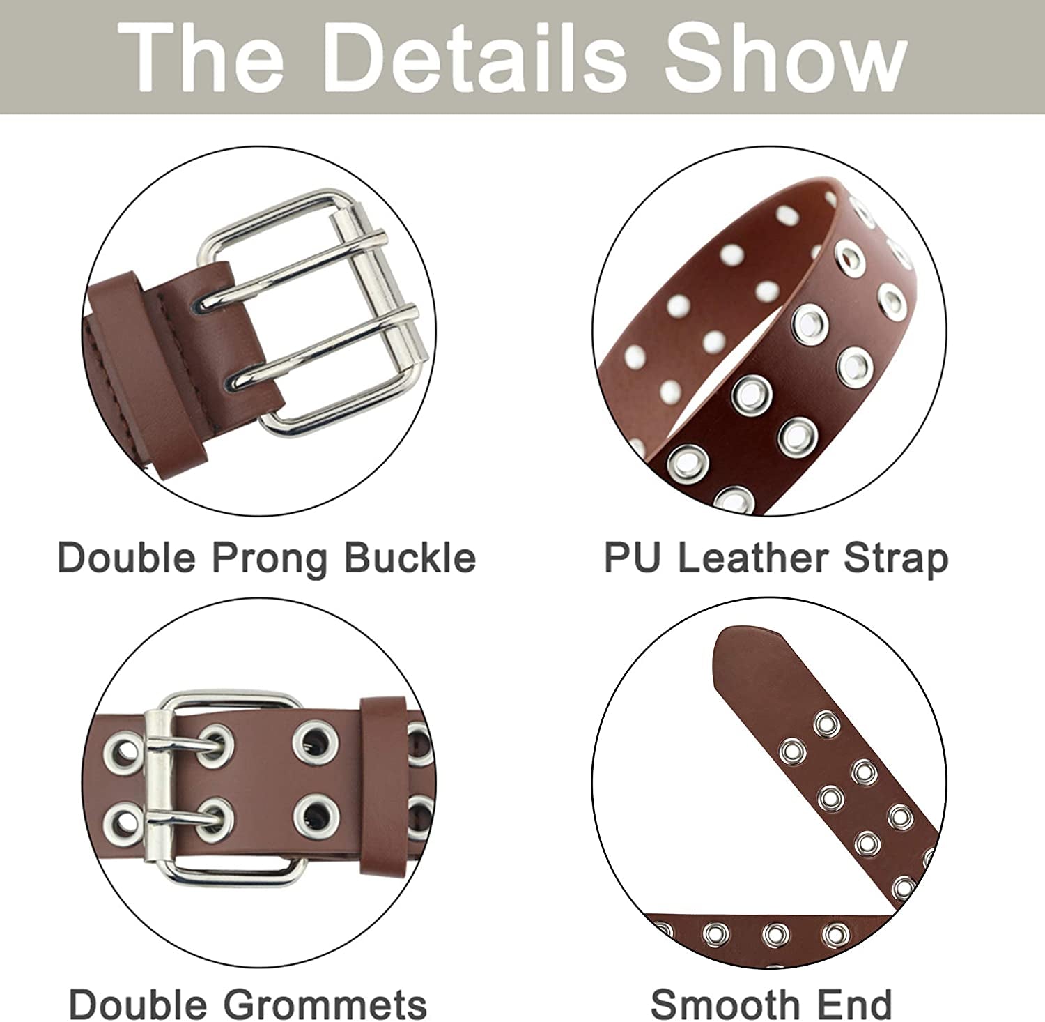 Grommet Leather Belts for Women, Black Belt Women Men with Double Studded Holes Apparel & Accessories > Clothing Accessories > Belts macoking   