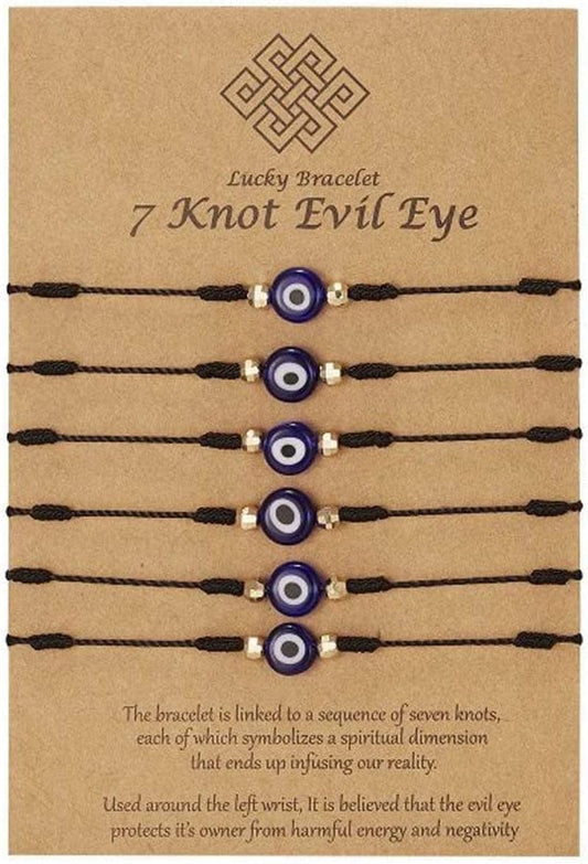 6Pcs 7 Knots Evil Eye Bracelet Adjustable Lucky Red String Bracelet Set Kabbalah Protection Friendship Wish Bracelets for Women Men(Black) Apparel & Accessories > Jewelry > Bracelets Generic Black  