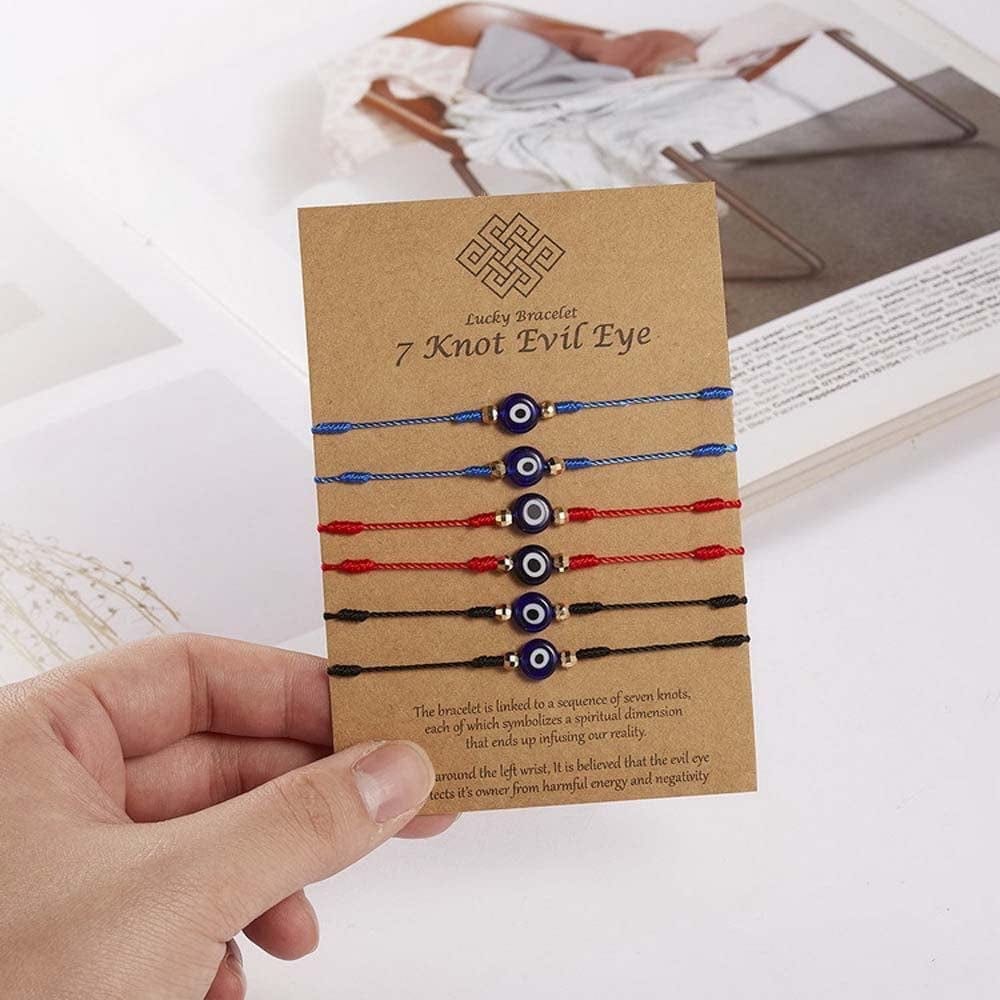 6Pcs 7 Knots Evil Eye Bracelet Adjustable Lucky Red String Bracelet Set Kabbalah Protection Friendship Wish Bracelets for Women Men(Black) Apparel & Accessories > Jewelry > Bracelets Generic   