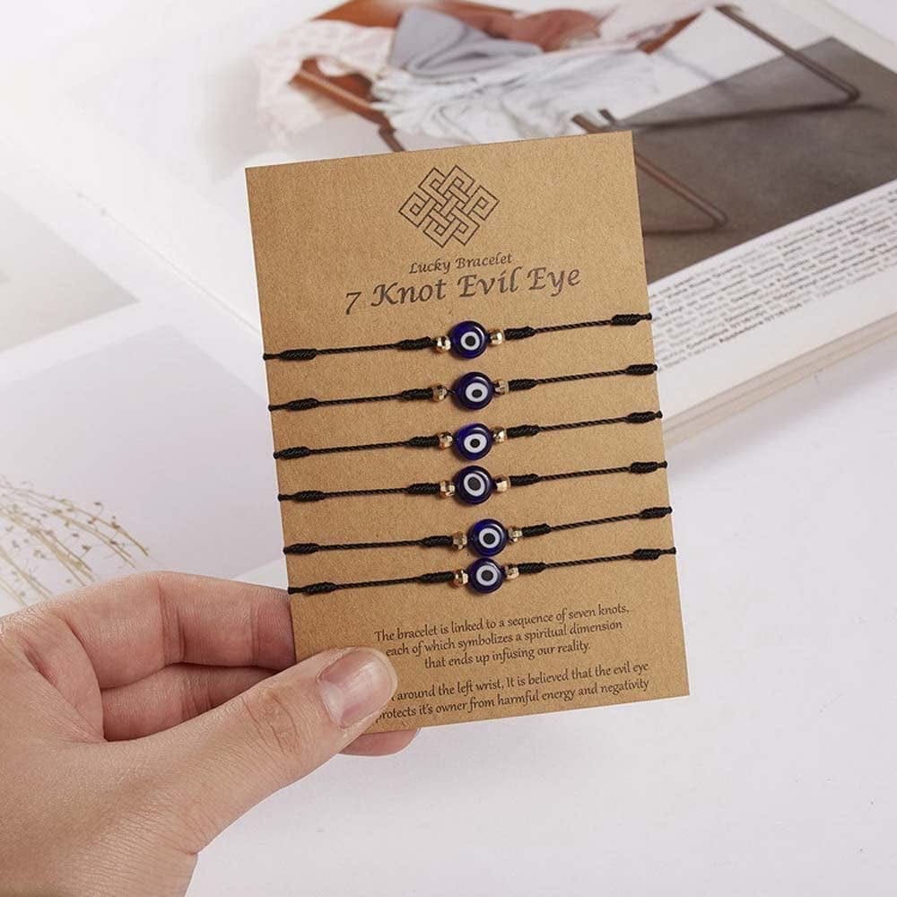 6Pcs 7 Knots Evil Eye Bracelet Adjustable Lucky Red String Bracelet Set Kabbalah Protection Friendship Wish Bracelets for Women Men(Black) Apparel & Accessories > Jewelry > Bracelets Generic   