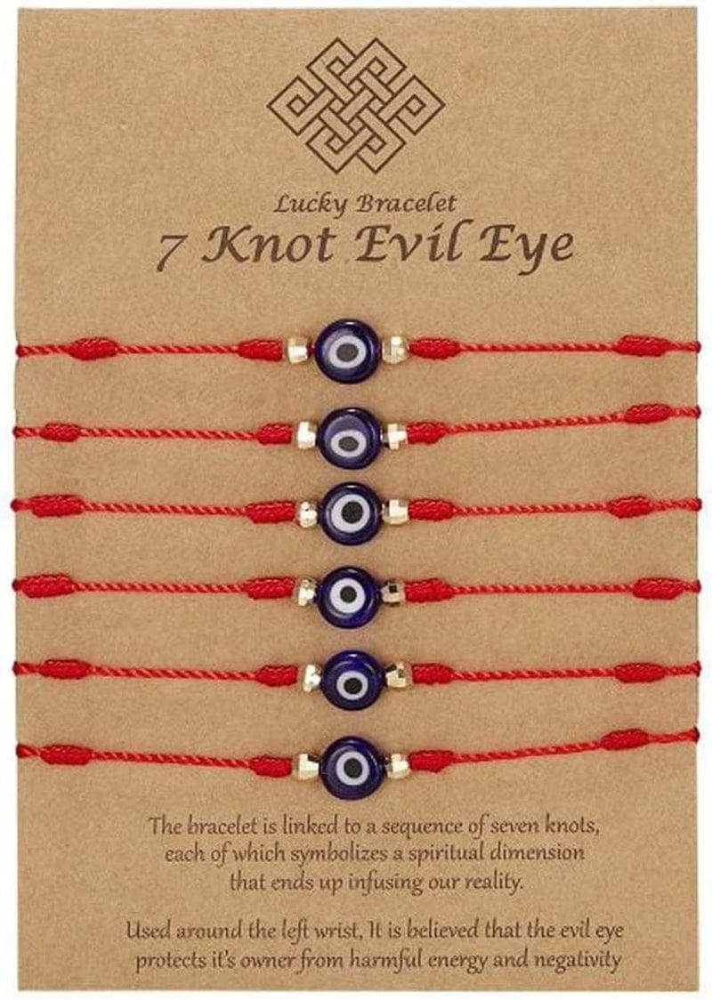 6Pcs 7 Knots Evil Eye Bracelet Adjustable Lucky Red String Bracelet Set Kabbalah Protection Friendship Wish Bracelets for Women Men(Black) Apparel & Accessories > Jewelry > Bracelets Generic Red  