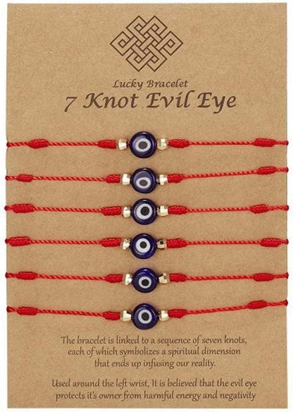6Pcs 7 Knots Evil Eye Bracelet Adjustable Lucky Red String Bracelet Set Kabbalah Protection Friendship Wish Bracelets for Women Men(Black) Apparel & Accessories > Jewelry > Bracelets Generic Red  