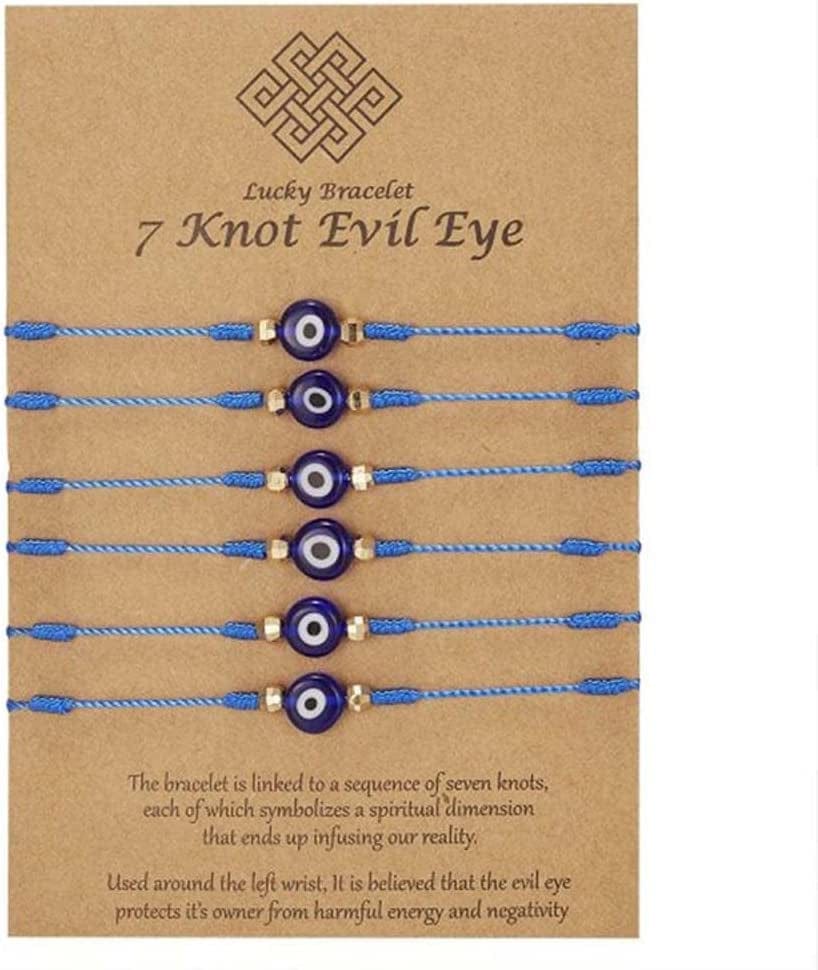 6Pcs 7 Knots Evil Eye Bracelet Adjustable Lucky Red String Bracelet Set Kabbalah Protection Friendship Wish Bracelets for Women Men(Black) Apparel & Accessories > Jewelry > Bracelets Generic Blue,Red  