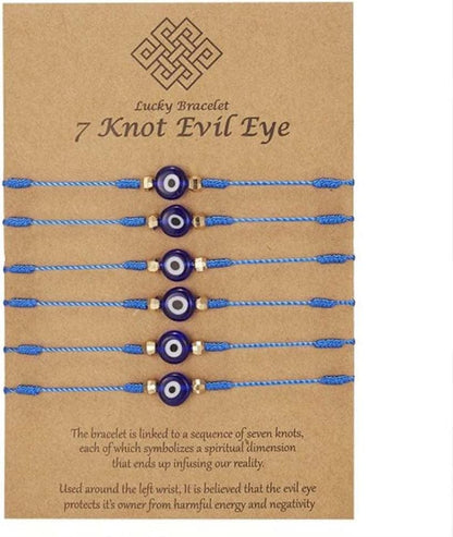 6Pcs 7 Knots Evil Eye Bracelet Adjustable Lucky Red String Bracelet Set Kabbalah Protection Friendship Wish Bracelets for Women Men(Black) Apparel & Accessories > Jewelry > Bracelets Generic Blue,Red  