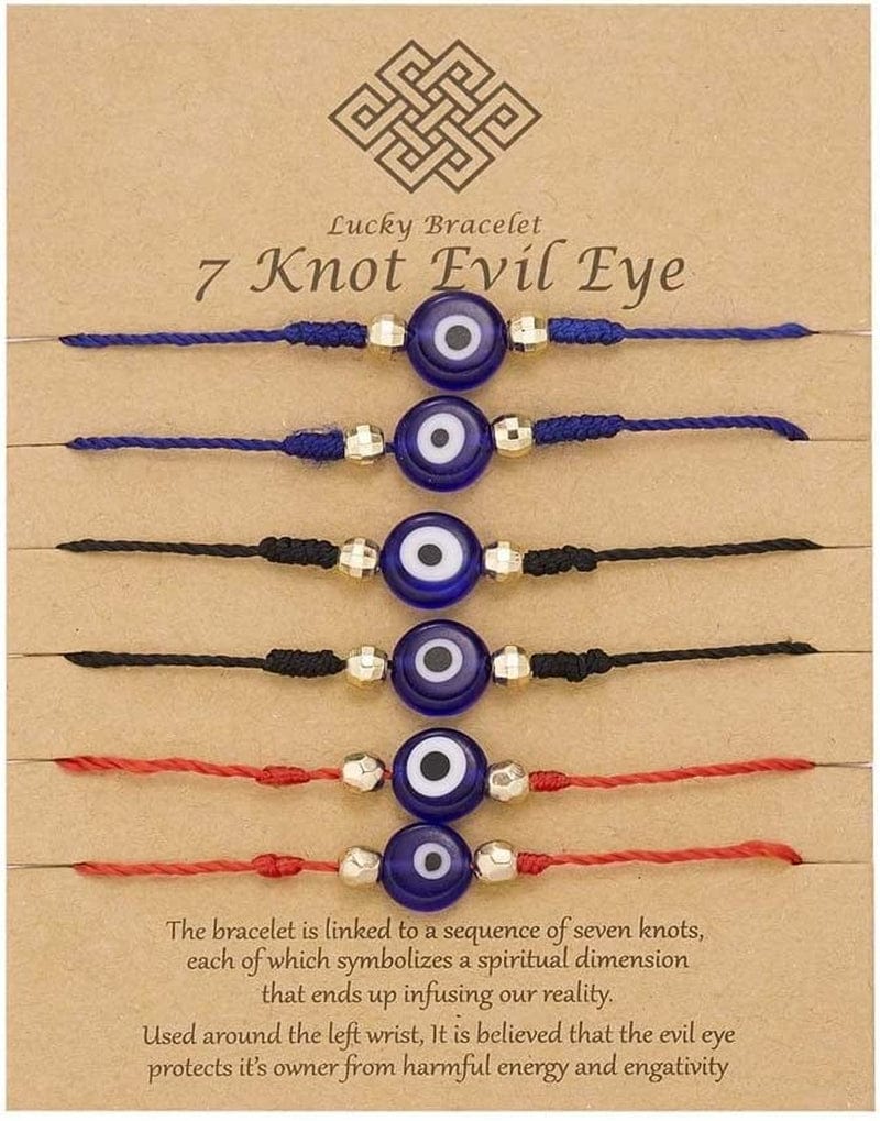 6Pcs 7 Knots Evil Eye Bracelet Adjustable Lucky Red String Bracelet Set Kabbalah Protection Friendship Wish Bracelets for Women Men(Black) Apparel & Accessories > Jewelry > Bracelets Generic Multicolor,Red  