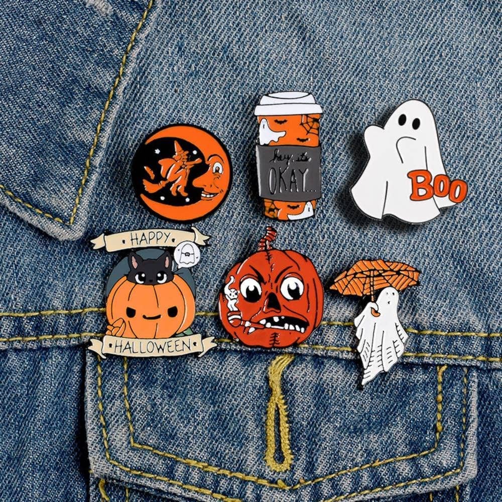 6PCS Halloween Enamel Pins Punk Brooch Pins for Backpacks Badges Hats Bags Clothes Hat Decoration, Cute Enamel Lapel Pin Set, Punk Brooches