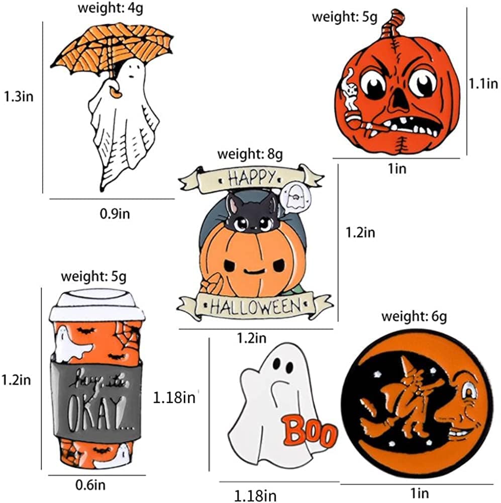 6PCS Halloween Enamel Pins Punk Brooch Pins for Backpacks Badges Hats Bags Clothes Hat Decoration, Cute Enamel Lapel Pin Set, Punk Brooches