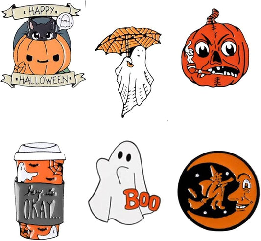 6PCS Halloween Enamel Pins Punk Brooch Pins for Backpacks Badges Hats Bags Clothes Hat Decoration, Cute Enamel Lapel Pin Set, Punk Brooches