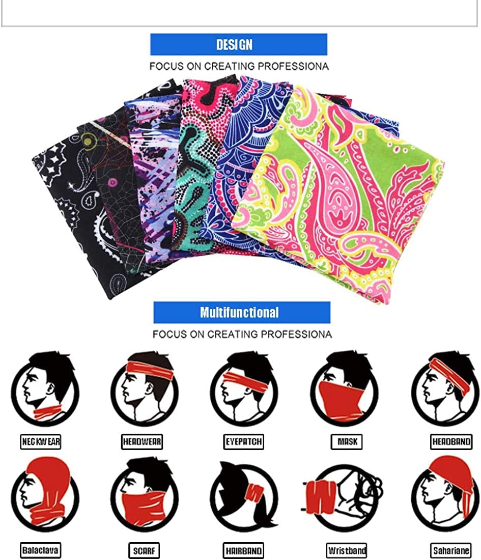 6PCS Outdoor Headband Elastic Seamless Bandana Neck Gaiter Scarf Sport Headwear Boho Series for Yoga Hiking Apparel & Accessories > Clothing Accessories > Bandanas & Headties KYLIE MAX   