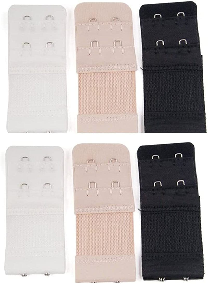 6Pcs Women Ladies Soft Comfortable Back Bra 2 Hooks / 3 Hooks / 4 Hooks Band Extension Strap Extender, White/Black/Khaki 2 Hooks