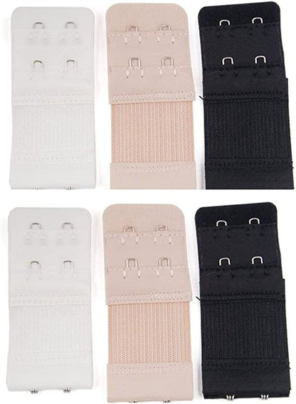 6Pcs Women Ladies Soft Comfortable Back Bra 2 Hooks / 3 Hooks / 4 Hooks Band Extension Strap Extender, White/Black/Khaki 2 Hooks