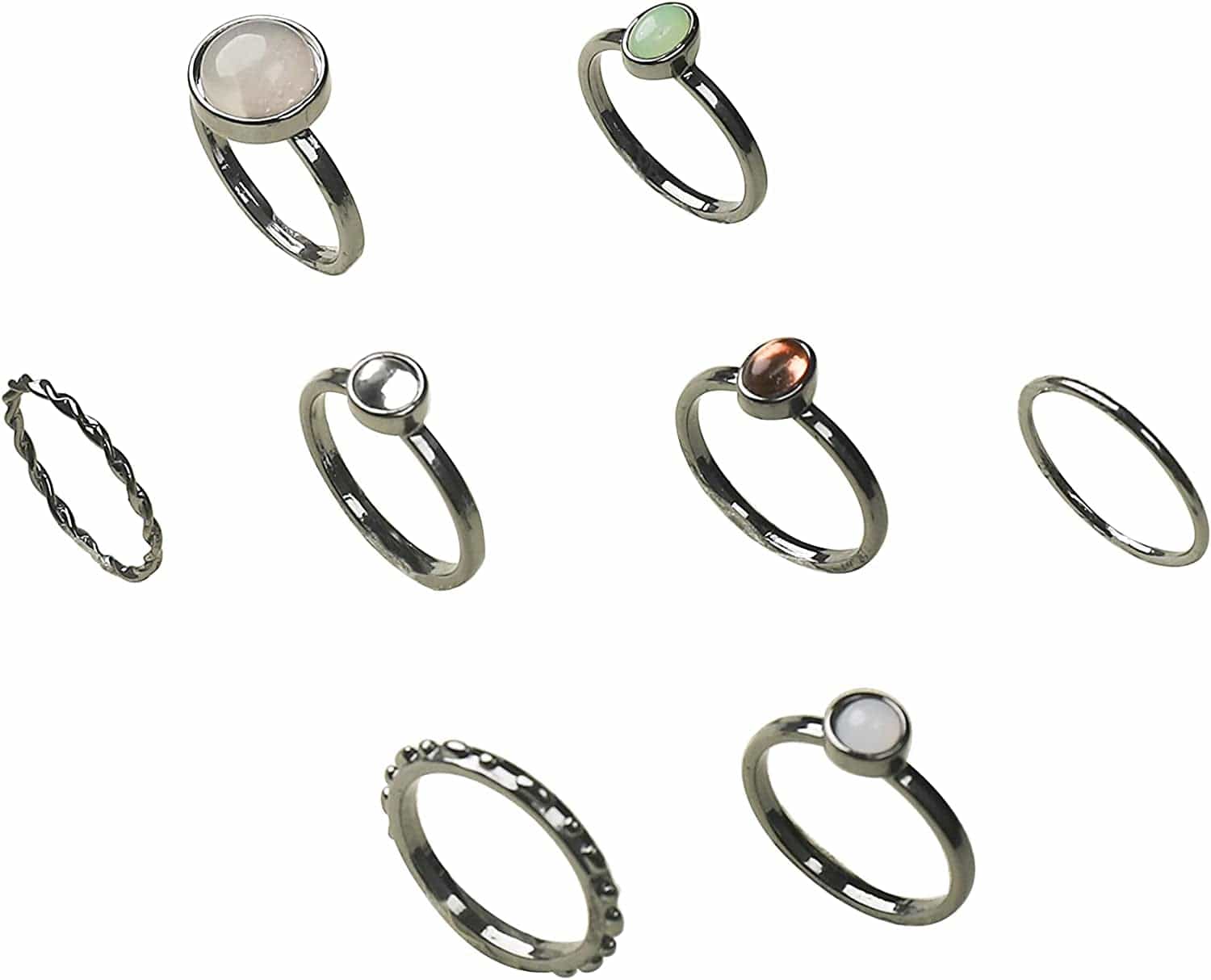 7-19Pcs Silver Star Moon Knuckle Ring Set for Women Girls Vintage Stackable Midi Finger Rings Set A5: Black Stone