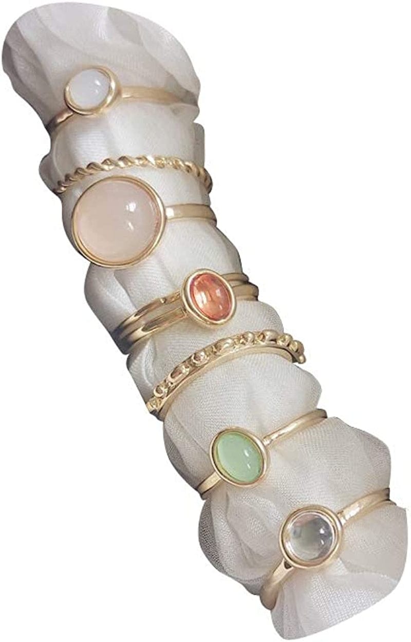 7-19Pcs Silver Star Moon Knuckle Ring Set for Women Girls Vintage Stackable Midi Finger Rings Set A3: Gold Stone