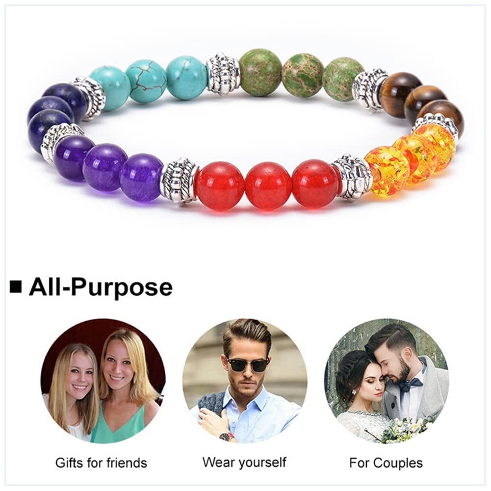 7 Chakra Crystals Healing Bracelet Necklace Stone Tree of Life Pendant Positive Energy Yoga Spiritual Natural Gemstone Jewelry Set