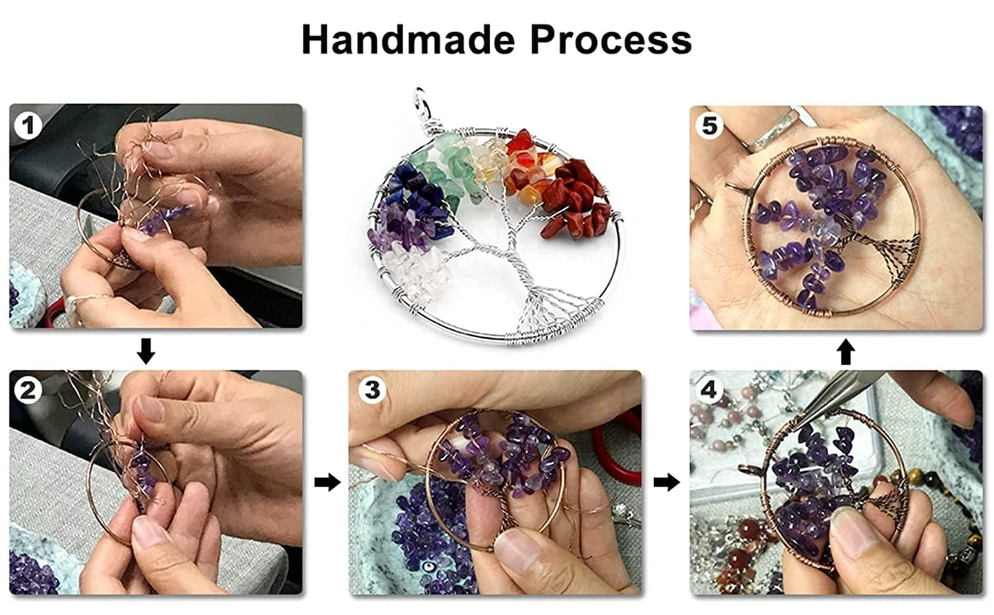 7 Chakra Crystals Healing Bracelet Necklace Stone Tree of Life Pendant Positive Energy Yoga Spiritual Natural Gemstone Jewelry Set