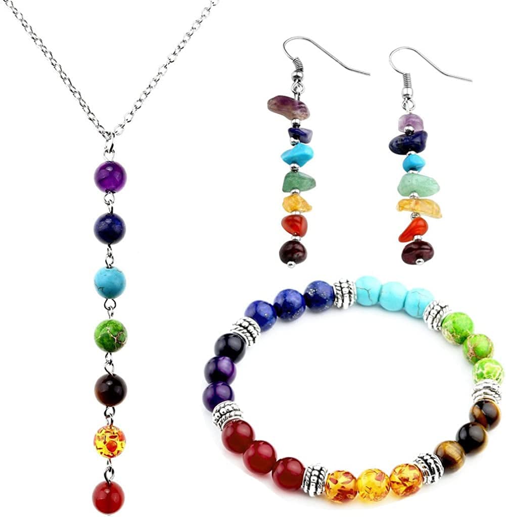 7 Chakra Lava Rock Stone Beads Yoga Reiki Healing Energy Balancing Necklace Bracelets Earrings Jewelry Set