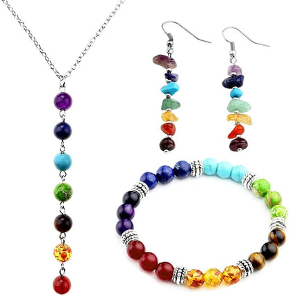 7 Chakra Lava Rock Stone Beads Yoga Reiki Healing Energy Balancing Necklace Bracelets Earrings Jewelry Set