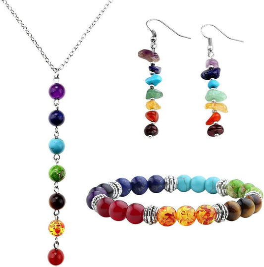 7 Chakra Lava Rock Stone Beads Yoga Reiki Healing Energy Balancing Necklace Bracelets Earrings Jewelry Set