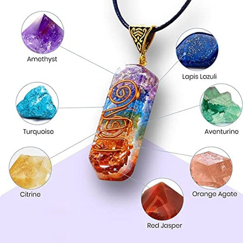 7 Chakra Necklace and Bracelet Set for Women & Men Orgone Healing Pendant with Adjustable Cord – Chakra Necklace and Bracelet Jewelry Set for Spiritual Healing