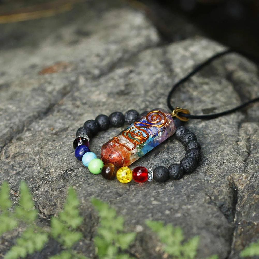7 Chakra Necklace and Bracelet Set for Women & Men Orgone Healing Pendant with Adjustable Cord – Chakra Necklace and Bracelet Jewelry Set for Spiritual Healing