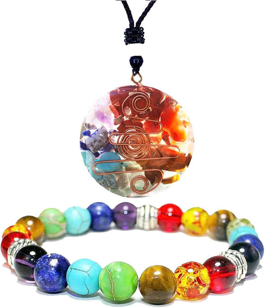 7 Chakra Necklace Chakra Bracelet Jewelry Set for Women Men Healing Colorful Energy Stones Pandent and Bracelets