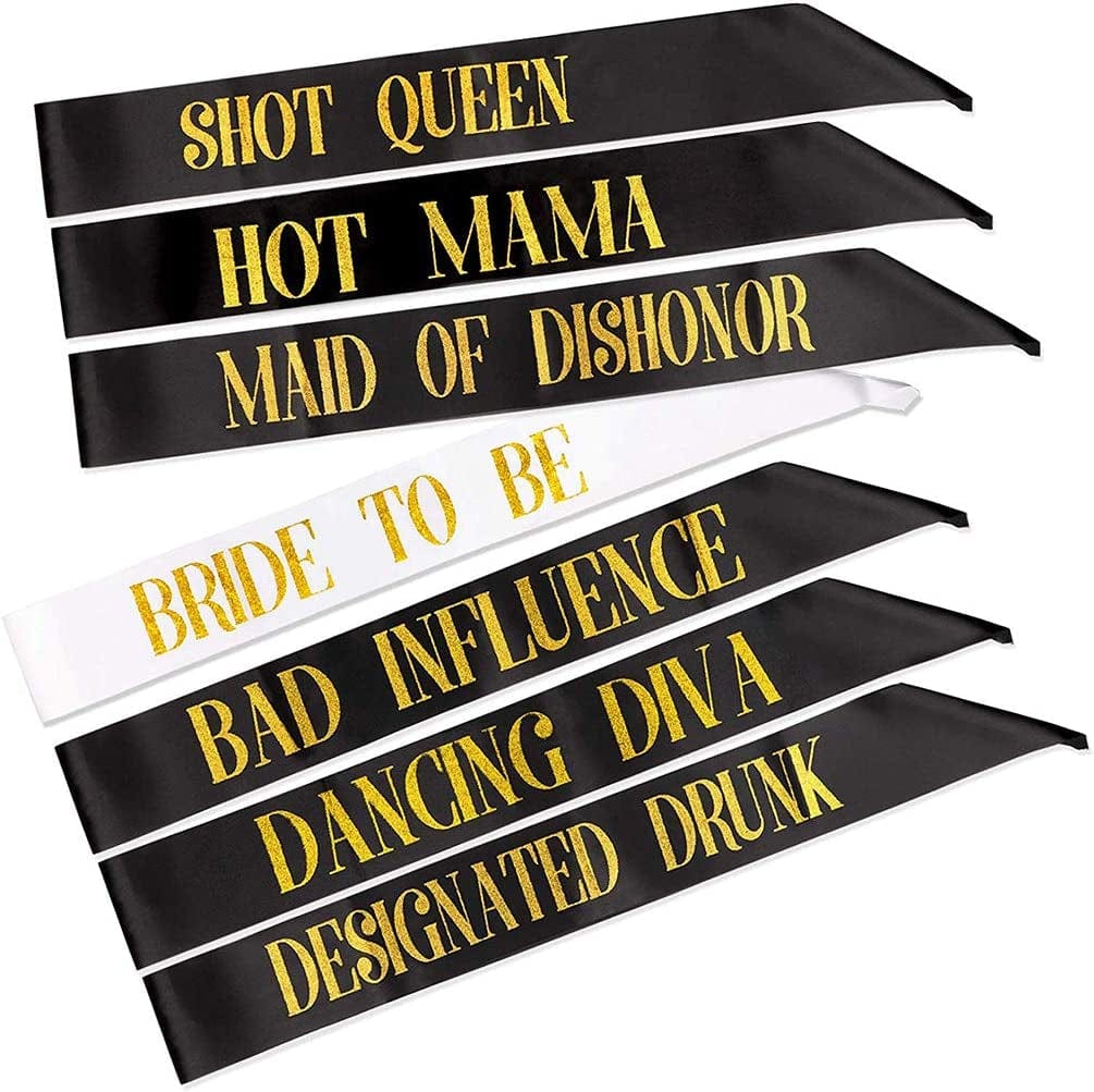 7 Pack Hen Party Sash, 1 White Bride to Be Sash+6 Black Team Bride Tribe Hen Do Sash for Girls Hen Night Out Bridal Shower Wedding Bachelorette Party Accessories Apparel & Accessories > Clothing Accessories > Sashes PHOGARY   