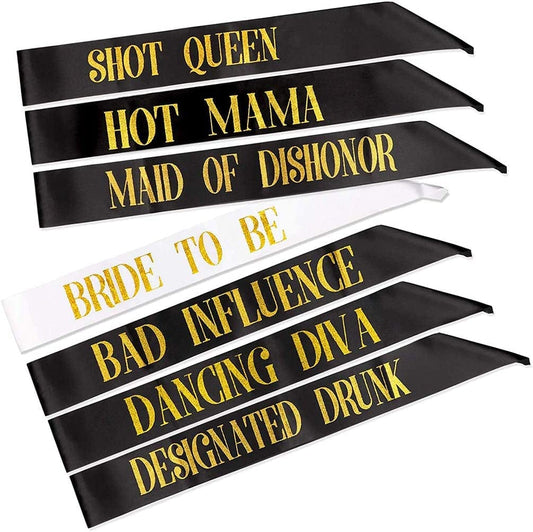 7 Pack Hen Party Sash, 1 White Bride to Be Sash+6 Black Team Bride Tribe Hen Do Sash for Girls Hen Night Out Bridal Shower Wedding Bachelorette Party Accessories Apparel & Accessories > Clothing Accessories > Sashes PHOGARY   