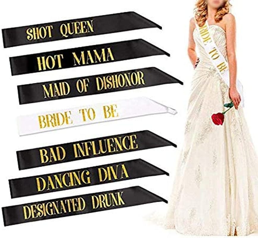 7 Pack Hen Party Sash, 1 White Bride to Be Sash+6 Black Team Bride Tribe Hen Do Sash for Girls Hen Night Out Bridal Shower Wedding Bachelorette Party Accessories Apparel & Accessories > Clothing Accessories > Sashes PHOGARY   
