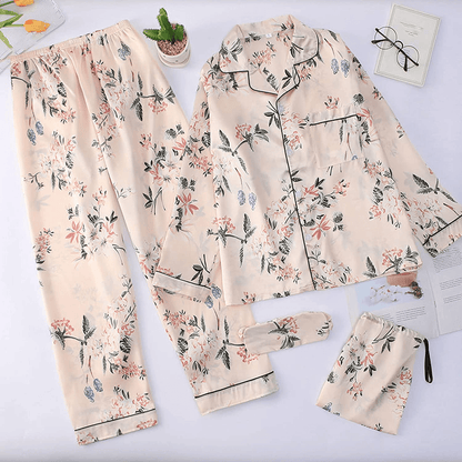 7 Pieces Women'S Pajamas Sets Silk Satin Pyjama Cami Shorts Set Sleepwear Button down Long Sleeve Shirt Loungewear Set Apparel & Accessories > Clothing > Sleepwear & Loungewear Kylie Max   