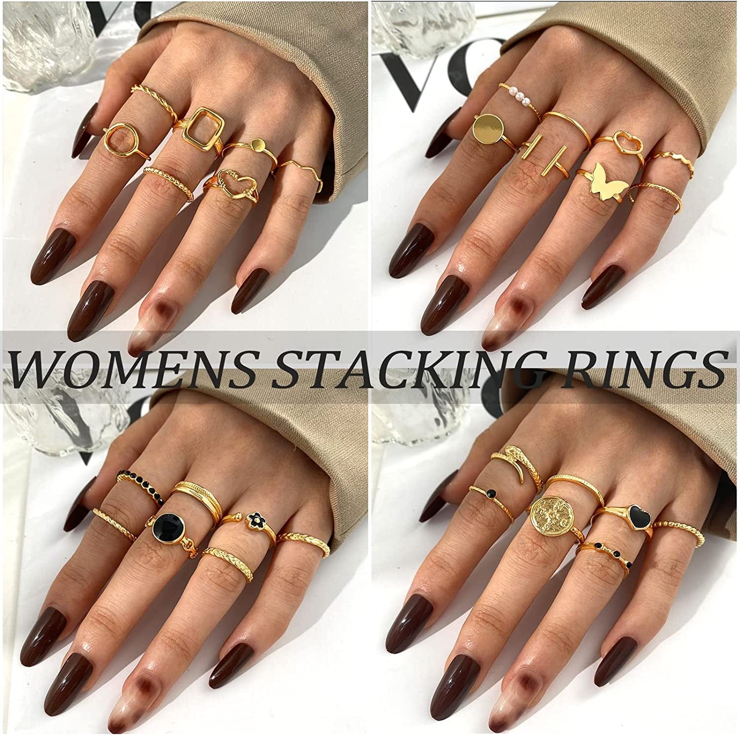 70 Pcs Vintage Gold Knuckle Rings Set for Women Girls, Boho Crystal Finger Rings Aesthetic Heart Chunky Ring, Silver Stackable Midi Rings Pack for Gift