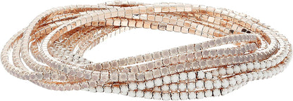 GUESS "Color Me Pretty 10 Piece Set Beads Stretch Bracelet Apparel & Accessories > Jewelry > Bracelets GUESS Rose Gold/White/White Opal  
