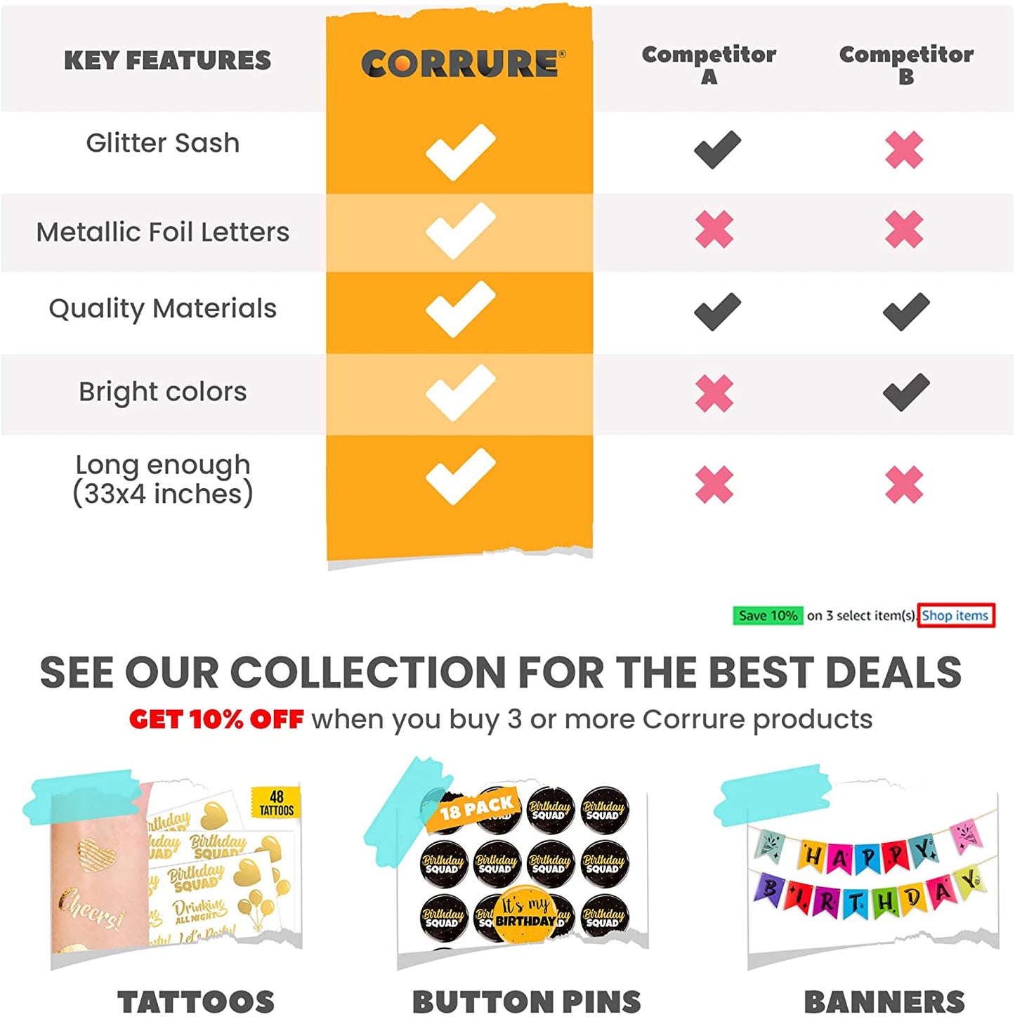 CORRURE 'It'S My Birthday' Sash Glitter with Multicolor Foil - Black Glitter Happy Birthday Sash for Women - Party Favors Supplies and Decorations for Sweet 16, 18Th 21St 30Th 40Th or Any Bday Party Apparel & Accessories > Clothing Accessories > Sashes CORRURE   